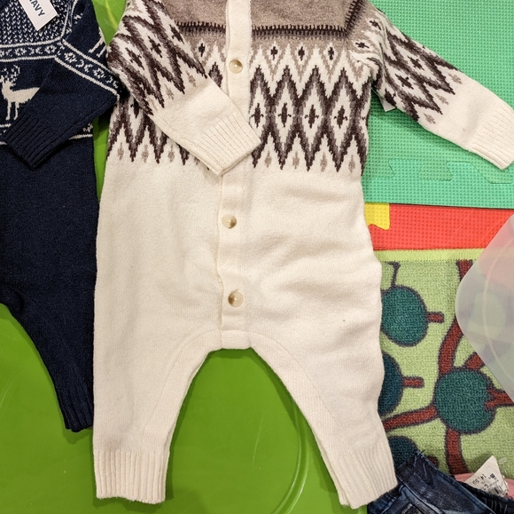 3/$25 NWT full body sweater jumpsuit cream beige brown 3-6 6-12 12-18 18-24 - Picture 2 of 2